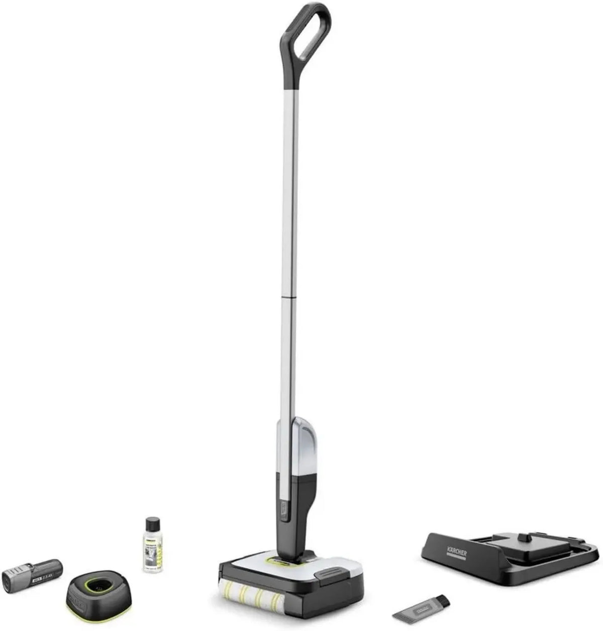 Kärcher Scopa Lavapavimenti FC 2-4 Cordless con Batteria 4V Intercambiabile, 3 in 1 per Pulizia Efficiente di Tutti i Pavimenti, Copertura fino a 70 m², Serbatoio Doppio, Adatta per Animali