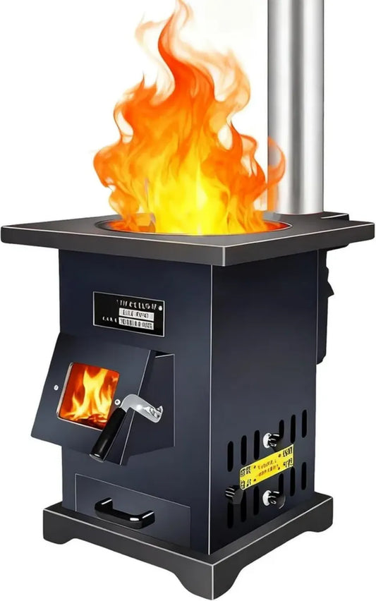Stufa a legna con rivestimento in ghisa e corpo in acciaio, efficiente riscaldamento interno e forno integrato