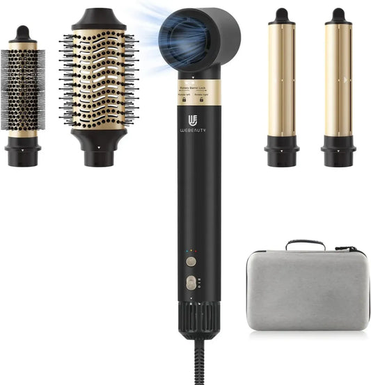 Spazzola Phon 6 in 1 webeauty, Asciugacapelli e Styler, 1400W, 110.000 giri/min, 500 milioni di ioni, Nero