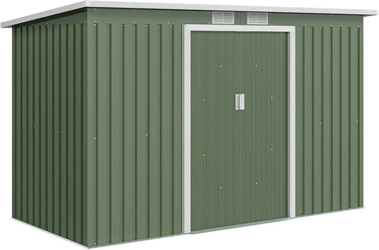 Capanno da Giardino Outsunny 3.2m² in Acciaio Zincato con Ventilazione e Porta Scorrevole Verde