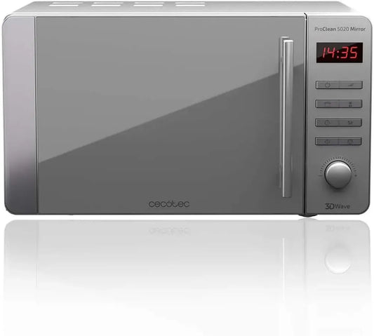 Microonde Cecotec ProClean 5020, 700W, 20L, Rivestimento Ready2Clean, Tecnologia 3DWave, Design a Specchio, Manico in Acciaio Inox, 8 Programmi