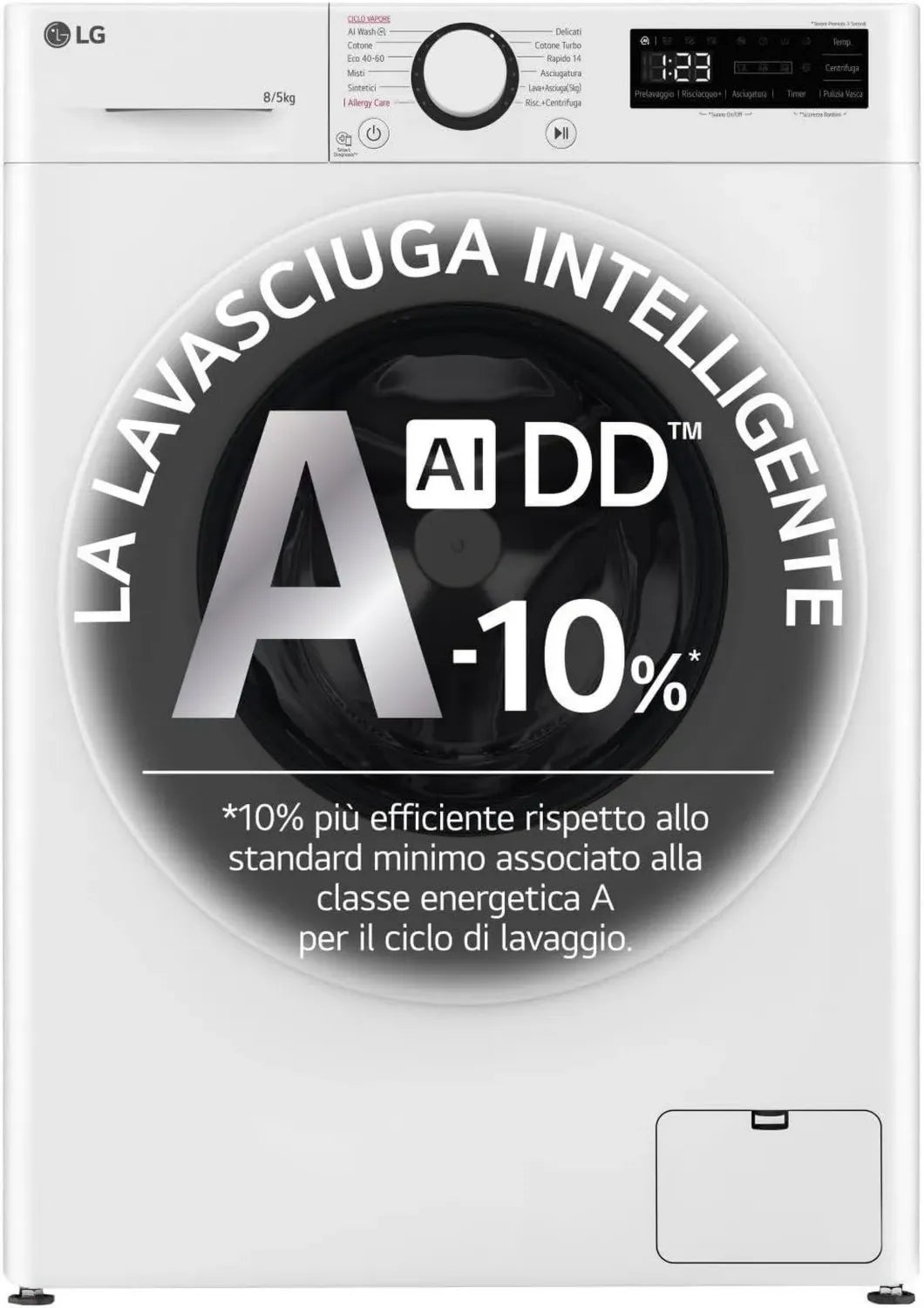 LG Lavasciuga Slim 8/5kg AI DD, Classe Energetica E, 1200 RPM, Lavaggio Intelligente, Funzione Vapore