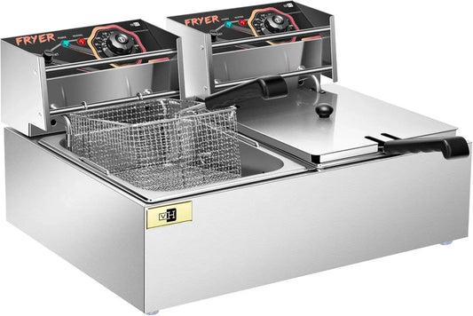 Friggitrice Elettrica Professionale 20L 5000W con Doppia Vasca VIVOHOME, Ideale per Uso Domestico e Commerciale