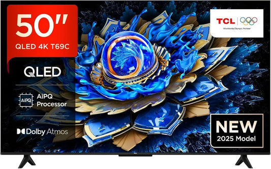 TCL 50T69C 50 QLED 4K HDR Smart TV con Google TV, Dolby Vision & Atmos, Compatibile con Google Assistant e Alexa