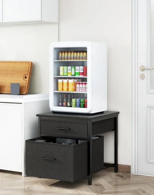Mobiletto Frigo in Tessuto con Cassetti, Tavolo Compatto 113,4 kg, Nero, per Casa e Ufficio