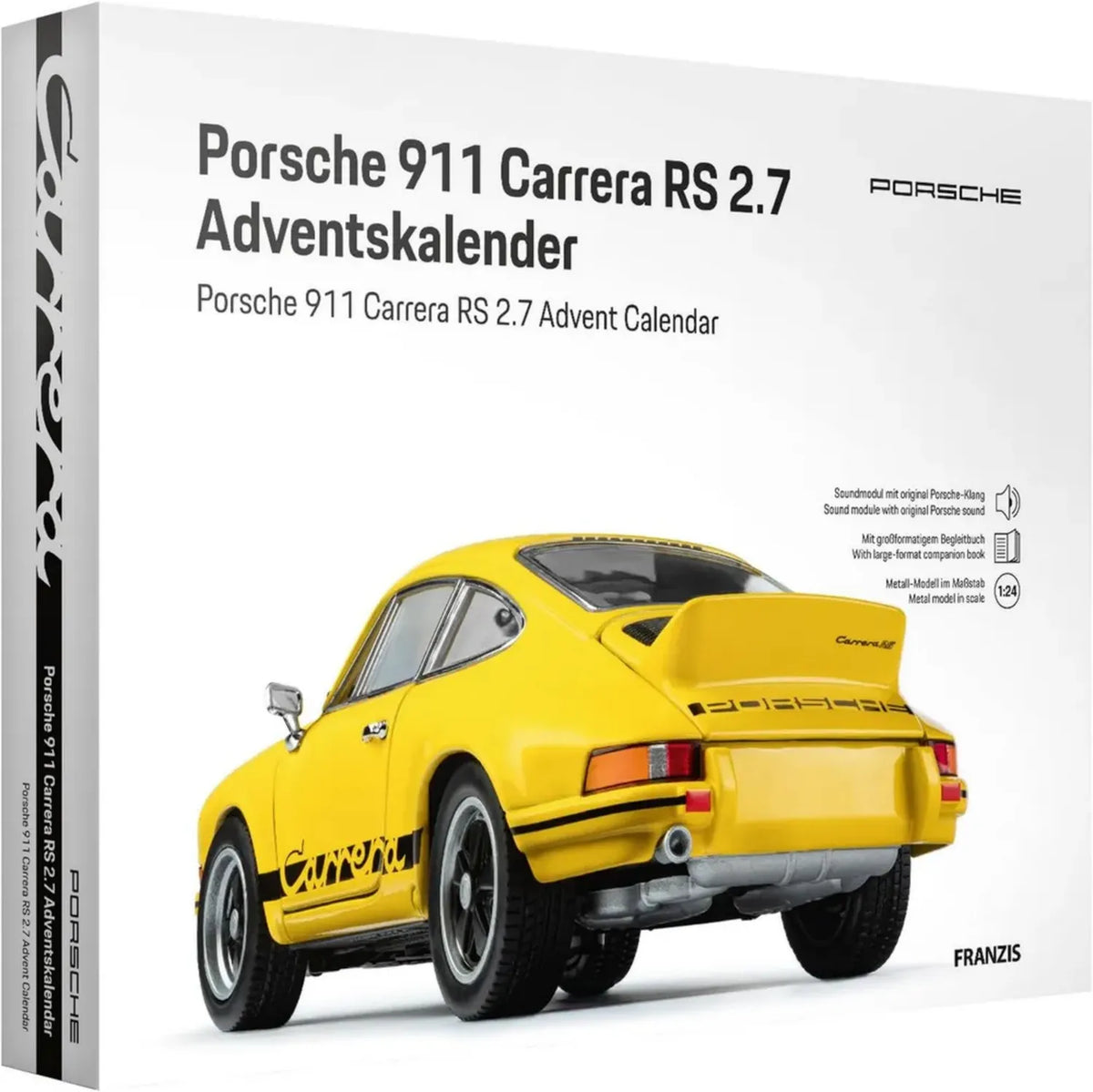 Calendario Avvento Porsche 911 Carrera RS 2.7 in Scala 1:24 con Base Sonora e Libro