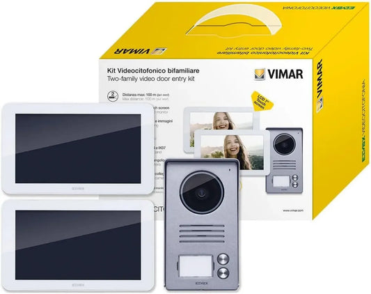 Kit Videocitofono Bifamiliare Vimar 7' con Schermo Touch, Alimentatore Multispina, Grigio