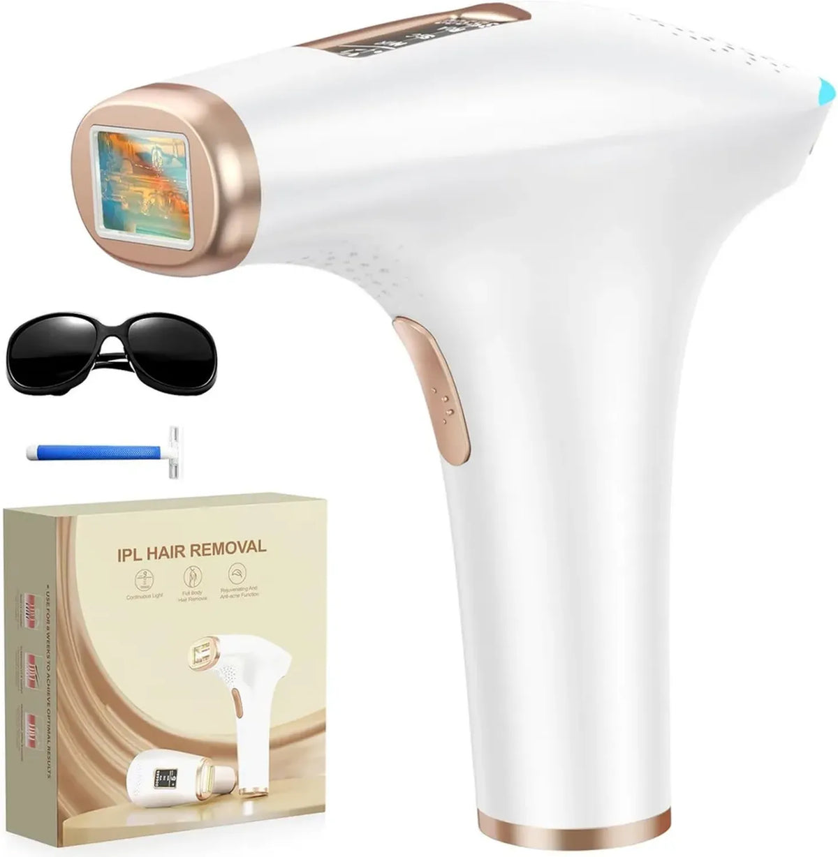 Epilatore IPL Multifunzione, 3-in-1 per Donna e Uomo, 9 Livelli Regolabili per Corpo e Viso (Bianco/Oro)