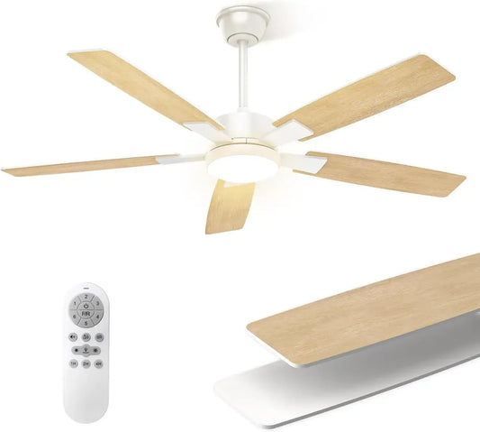 Ventilatore da Soffitto Silenzioso con Luce e Pale Reversibili, 132cm, per Interno ed Esterno, con Telecomando