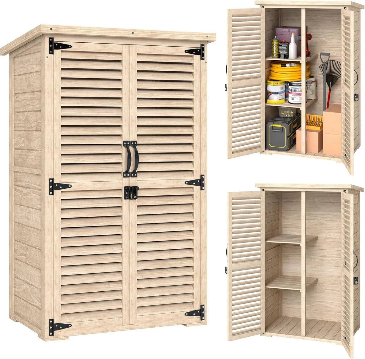 Outsunny Casetta da Giardino in Legno di Abete con 2 Ripiani e Tetto Inclinato, 75x50x111 cm