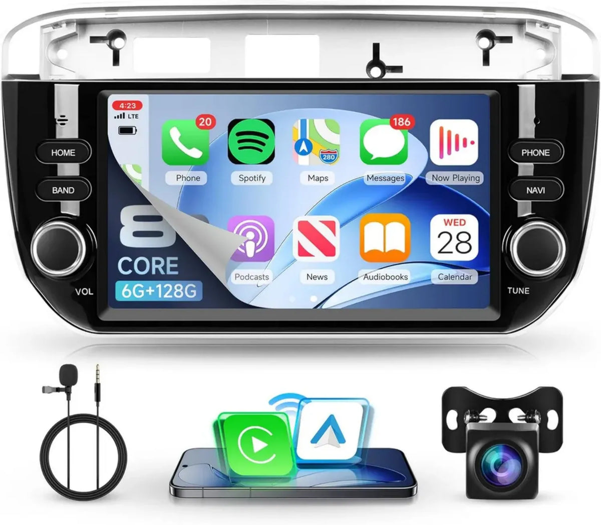 Autoradio Android 8 Core 6G+128G per Fiat Punto Evo 2012-2015, Display 7 Pollici con Carplay e Android Auto