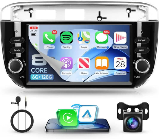 Autoradio Android 8 Core 6G+128G per Fiat Punto Evo 2012-2015, Display 7 Pollici con Carplay e Android Auto