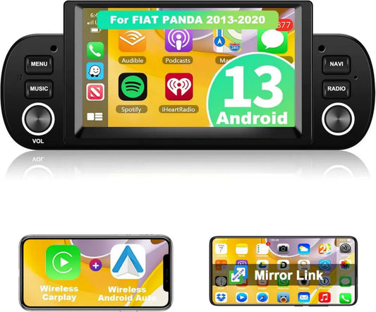 Autoradio 2+64G con Carplay e Android Auto senza fili per Fiat Panda 2013-2020, Display Stereo Bluetooth con Navigazione GPS, WiFi, Hi-Fi, FM, Controllo Volante, 2 USB, Mirror Link e Canbus