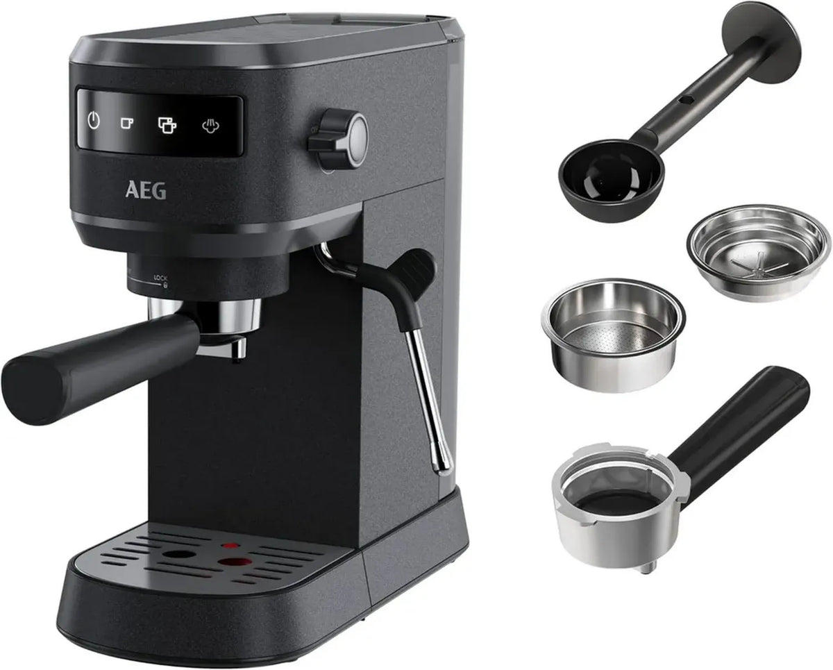 AEG EC6-1-6BST - Macchina da caffè espresso compatta, 15 bar, tecnologia Thermoblock, controllo touch, compatibile ESE, ugello vapore regolabile