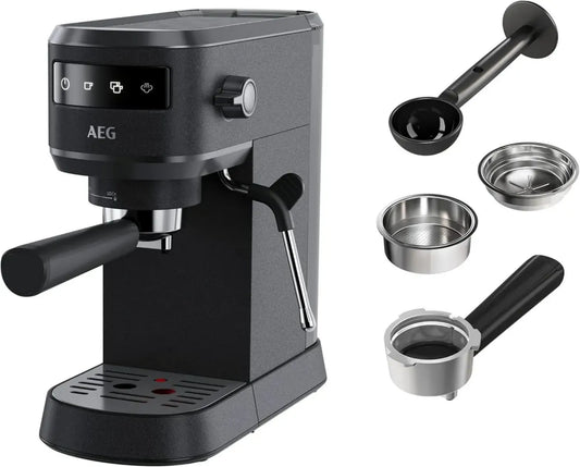AEG EC6-1-6BST - Macchina da caffè espresso compatta, 15 bar, tecnologia Thermoblock, controllo touch, compatibile ESE, ugello vapore regolabile