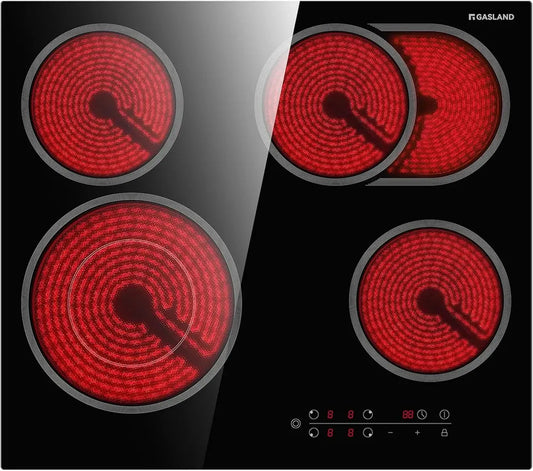 Piano cottura a incasso 60 cm in vetroceramica, 4 zone, controllo touch, 6600 W