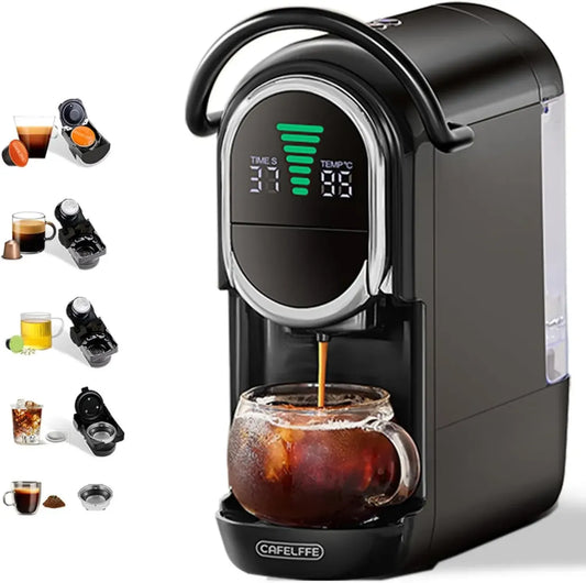 Macchina da Caffè a Capsule 4 in 1 con 19 Bar di Pressione, Compatibile con NES e ESE, Compatta per Casa e Ufficio