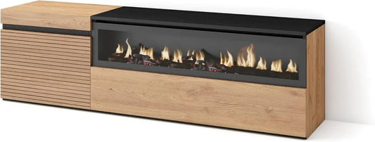 Mobile TV Moderno in Rovere con Camino Elettrico, 150x45x35cm, Spazio per TV fino a 65 Pollici