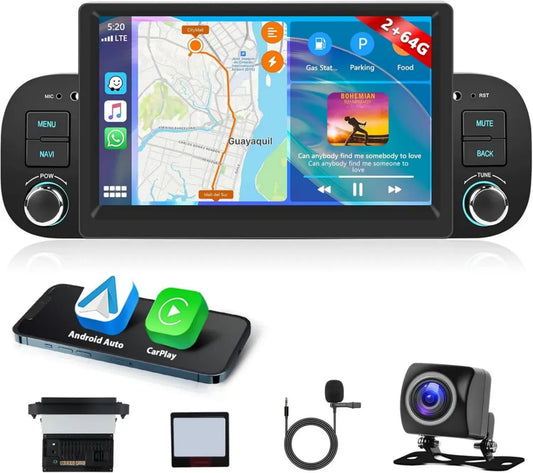 Autoradio 2GB+64GB Carplay per Fiat Panda 2013-2020 con Android Auto Wireless, GPS, WiFi e Telecamera
