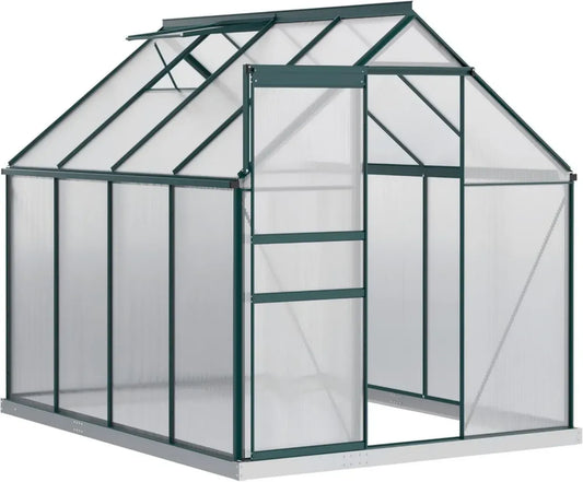 Serra da Giardino in Alluminio con Pannelli in Policarbonato, Porta Scorrevole e Finestra Apribile, 190x253x199cm, Verde