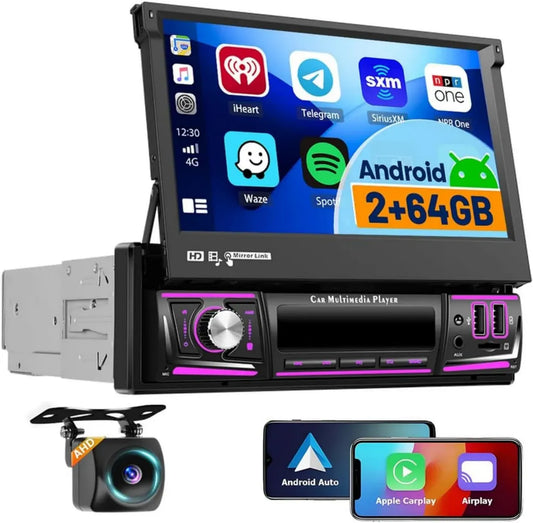 Autoradio 1 Din Android 15 con Schermo 7'' e Carplay Senza Fili