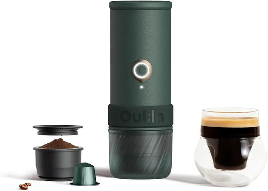 Macchina da Caffè Espresso Portatile OutIn Mino con Riscaldamento USB-C per Viaggi e Avventure