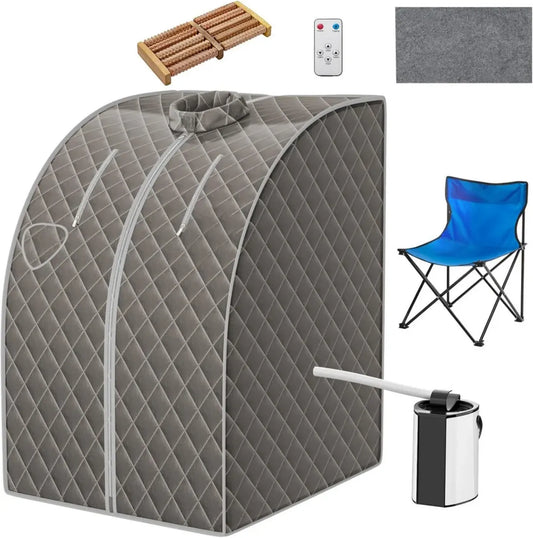 Sauna Portatile HOMASIS con Sedia, Temperatura Regolabile e Timer, Spa Personale con Telecomando, 1000W, Grigio