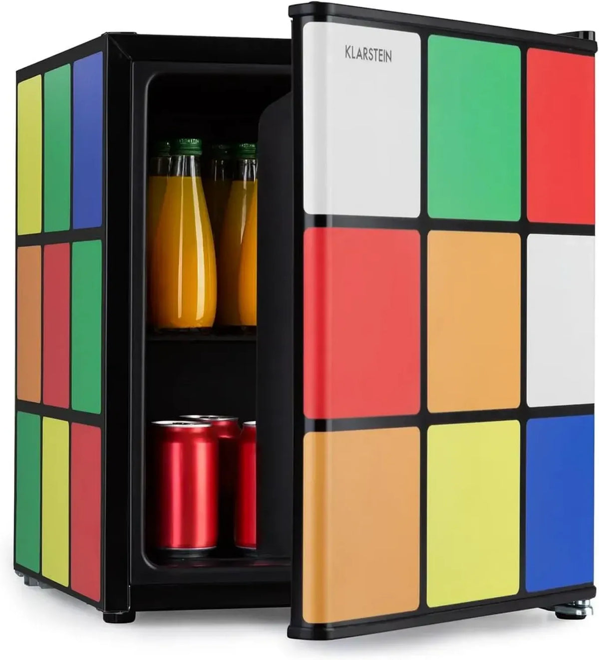 Klarstein Solve - Minibar Termoelettrico, 48L, Controllo Rotativo, Raffreddamento 0-10°C, Nero/Multicolore