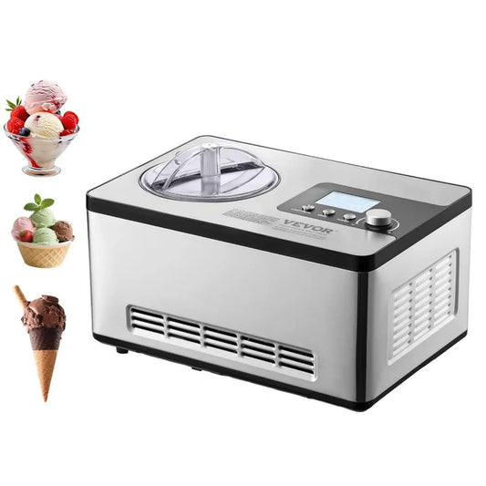 Macchina per Gelato VEVOR 2L 180W con Display LCD, Gelatiera Rapida Senza Precongelamento per Sorbetti e Yogurt