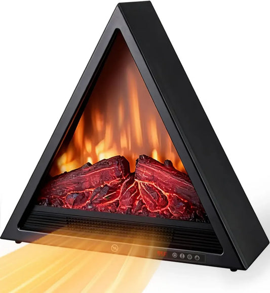Caminetto Elettrico Triangolare AIRMATE, 1800W, Effetto Fiamma 3D, Telecomando Incluso, Stufa con Timer 24 Ore, 4 Colori di Fiamma