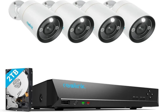 Sistema di Sorveglianza Reolink 8CH 12MP PoE con NVR 2TB e 4 Telecamere, Rilevamento Intelligente e Audio Bidirezionale
