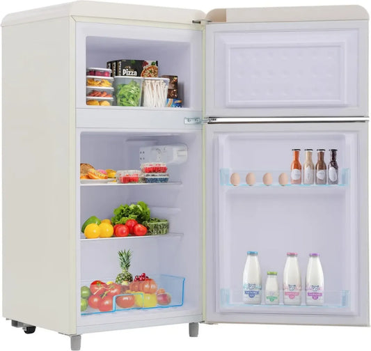 Mini Frigorifero 72L con Freezer Doppia Porta, LED e Ripiani Rimovibili, 120 kWh/anno, Bianco