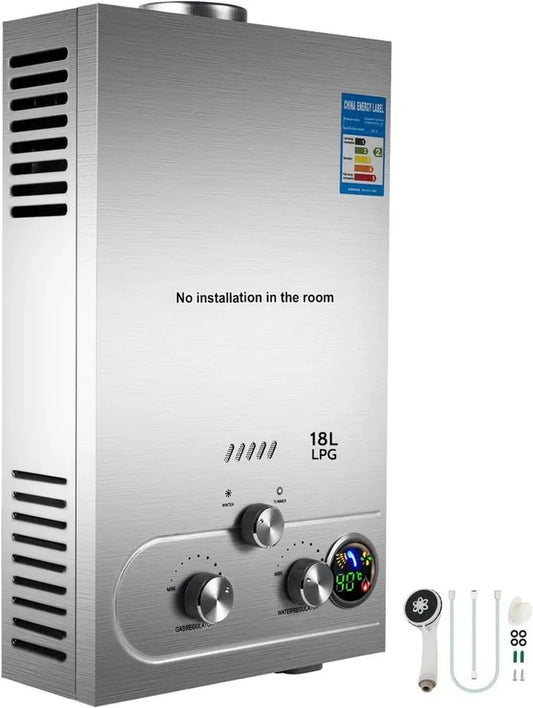 Scaldabagno a gas 18L istantaneo senza serbatoio con kit doccia GPL