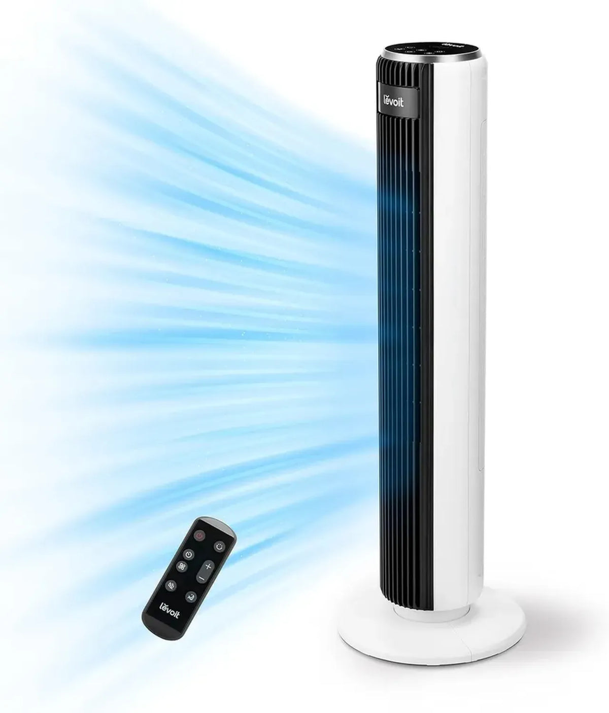 Ventilatore a Torre LEVOIT 92CM con Telecomando, 28 dB Silenzioso, 3 Modalità 5 Velocità, Oscillazione 90°, Timer 12 Ore, Display LED, 39W, Bianco