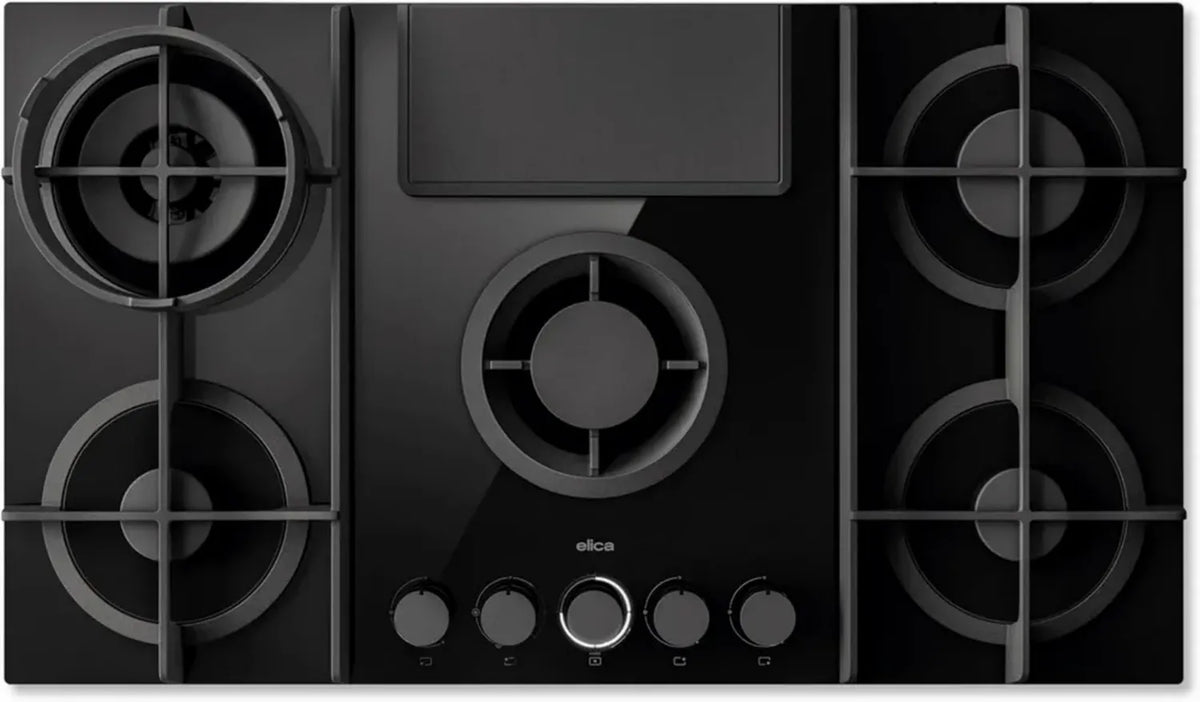 Elica NIKOLATESLA FLAME EVO BL/A/88, Piano cottura a gas con cappa integrata, Nero