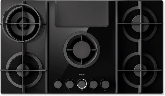 Elica NIKOLATESLA FLAME EVO BL/A/88, Piano cottura a gas con cappa integrata, Nero