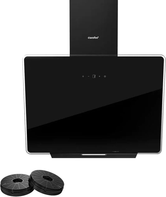 Cappa Aspirante COMFEE' 60 cm con Vetro Temperato, Touch Screen, LED e Filtri a Carbone, Nero