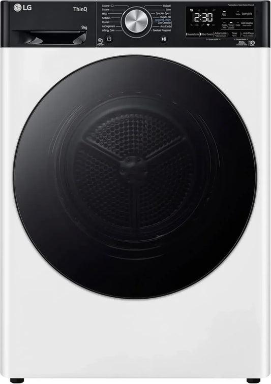 LG Asciugatrice 9kg V9 Smart Frontale, Classe C, Pompa di Calore DUAL Inverter, Eco Hybrid, Wi-Fi, Bianca