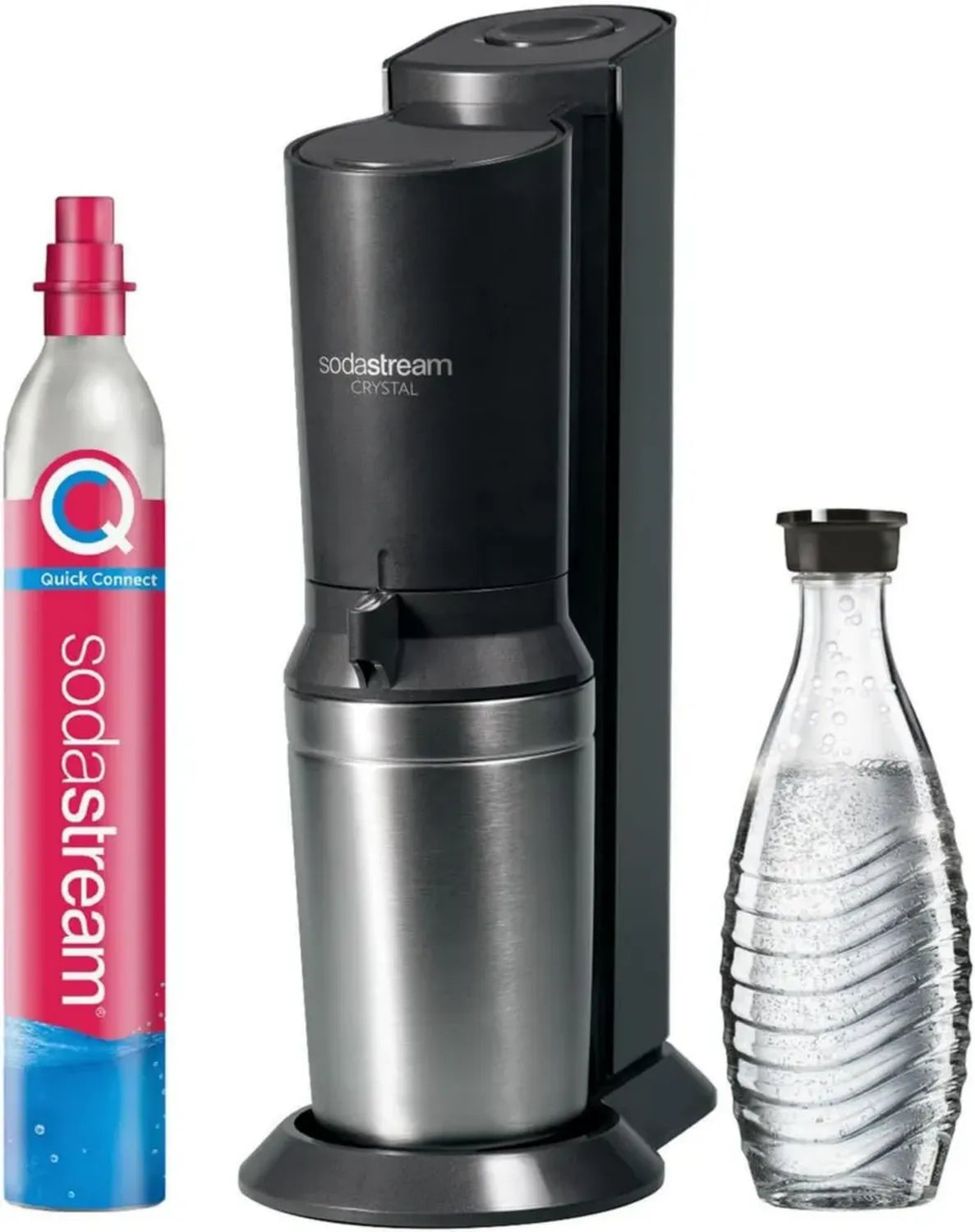 Sodastream Crystal Nero: Gasatura con Bottiglie in Vetro e Bombola Co2 Inclusa
