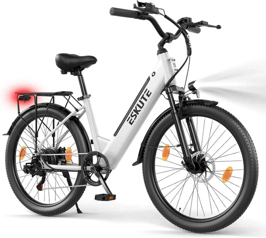 ESKUTE C100 Plus Bicicletta Elettrica 26'' con Motore 250W, Batteria Rimovibile 36V 13Ah, Velocità 25 km/h, Cambio a 7 Marce, Display LCD
