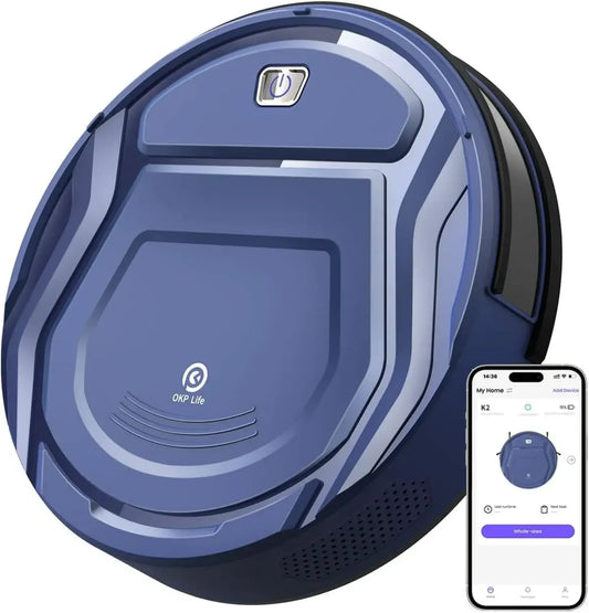 Robot Aspirapolvere OKP K2, Potente Aspirazione 2100 Pa, Ricarica Automatica, Controllo WiFi e App, Compatibile con Alexa, Ultrasottile e Silenzioso per Casa e Animali