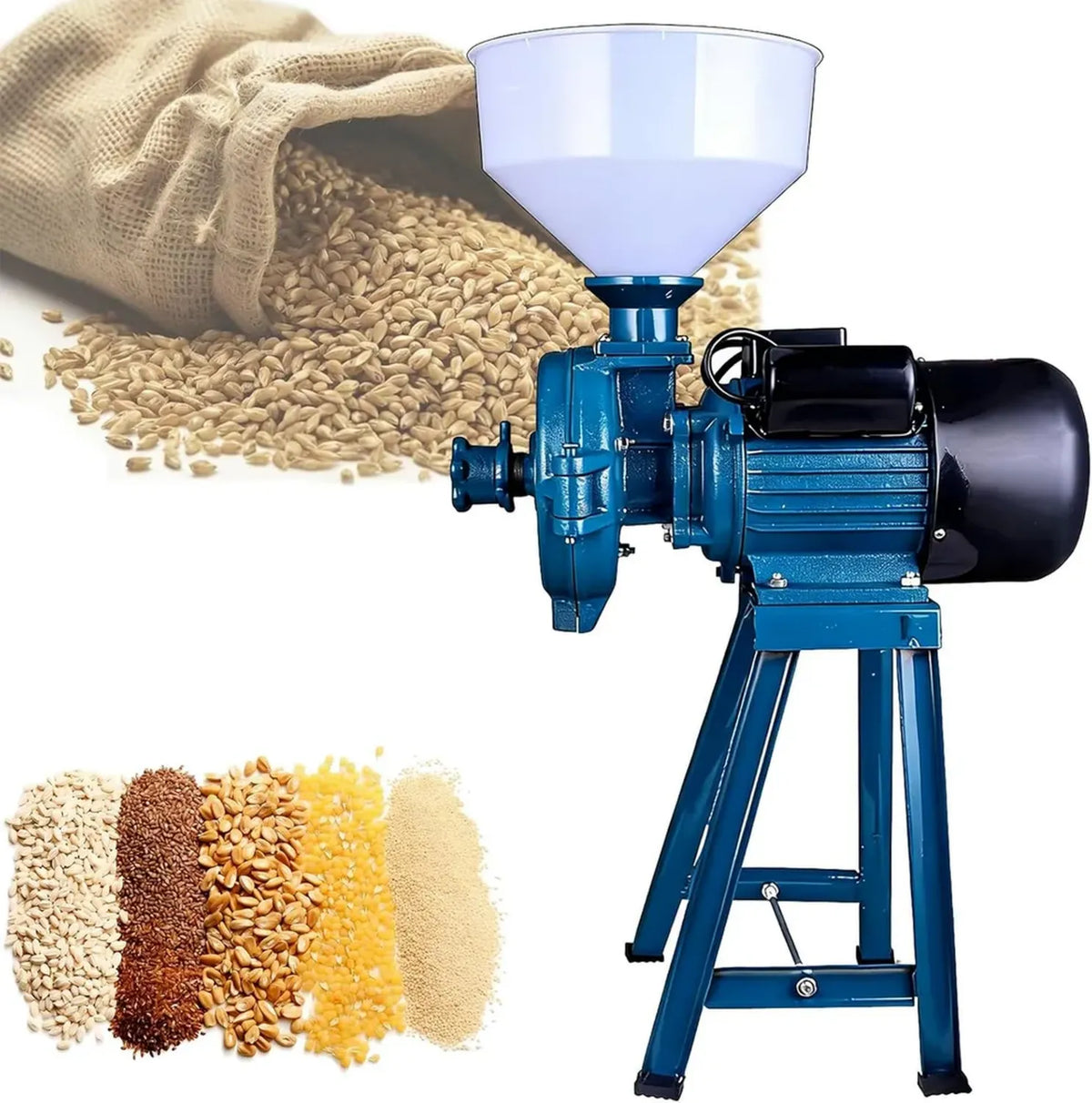 Mulino Elettrico 1500W per Cereali, Macinatore Regolabile per Mais, Riso e Caffè