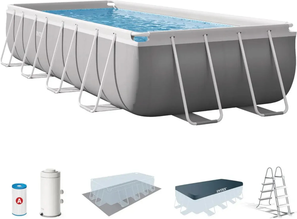 Intex Piscina Rettangolare Fuori Terra 488x244x107 cm con Pompa, Scaletta e Copertura