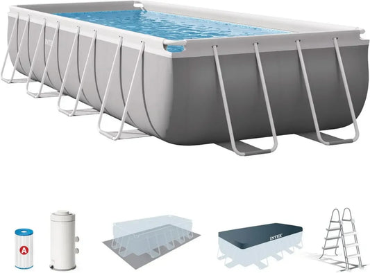 Intex Piscina Rettangolare Fuori Terra 488x244x107 cm con Pompa, Scaletta e Copertura