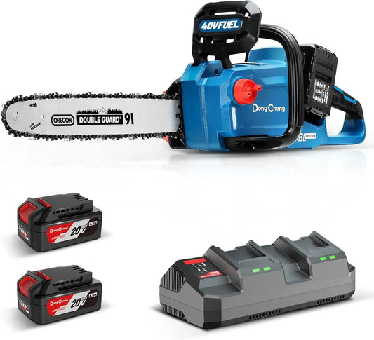 Motosega a Batteria Dong Cheng 40V, Guida e Catena Oregon, Senza Fili, Lunghezza Taglio 38 cm