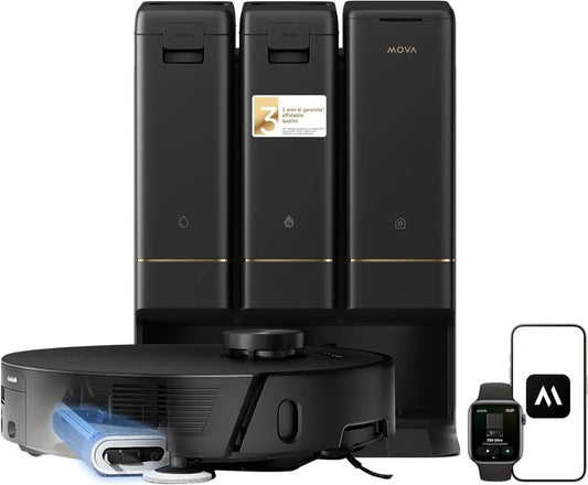 Aspira e Lava Robot Mova Z50 Ultra con Rilevamento AI, 19000 Pa, Funzione Mocio a Rullo, Pulizia a 75°C, Nero