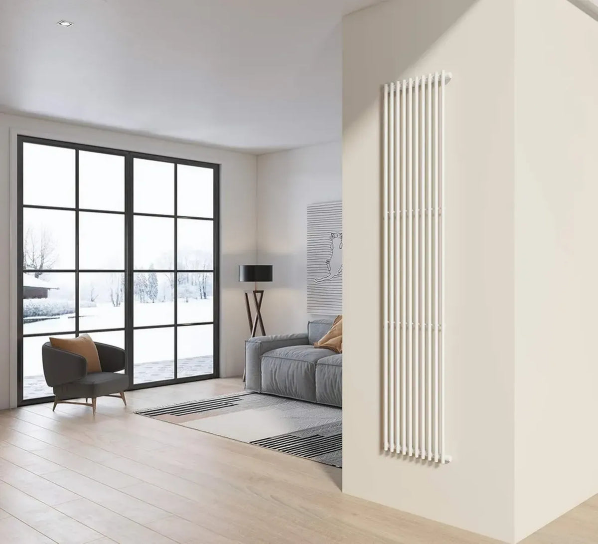 Radiatore di design verticale in acciaio bianco 200x42 cm - 10 tubi tondi