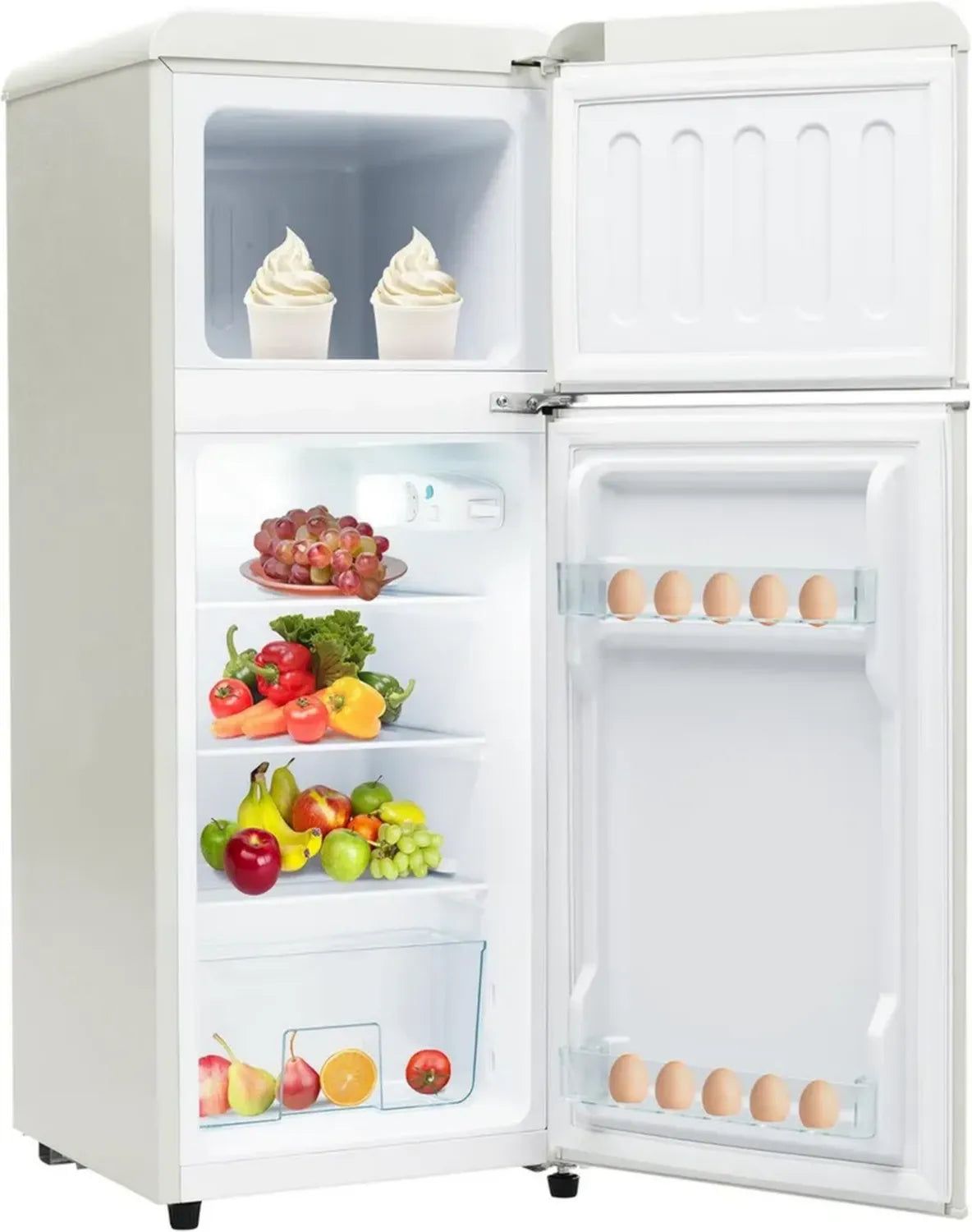 Frigorifero Retrò con Congelatore, 105,5 cm, 92L, LED, Bianco Antico