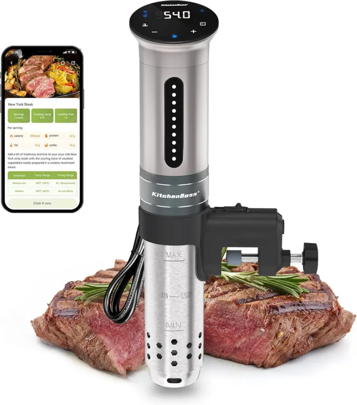 KitchenBoss Roner Cottura a Bassa Temperatura 1100W: Controllo Remoto Wi-Fi e Display LED