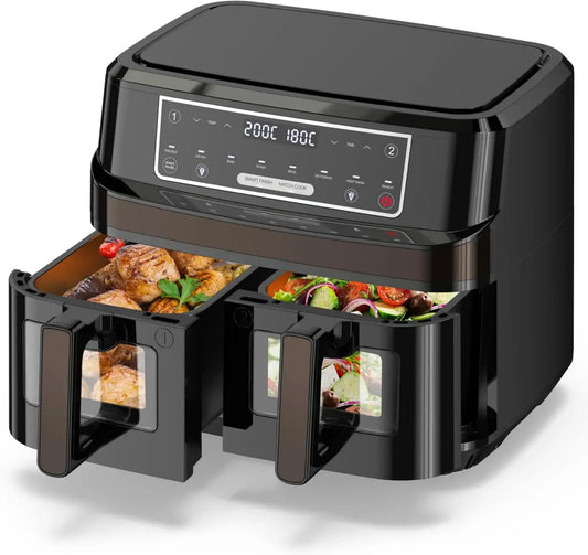 Friggitrice ad Aria 10L a Doppia Zona con Display in Vetro e Touchscreen a 8 Programmi